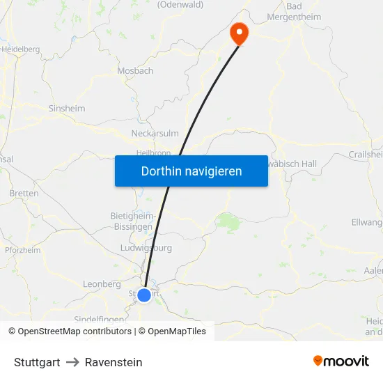 Stuttgart to Ravenstein map