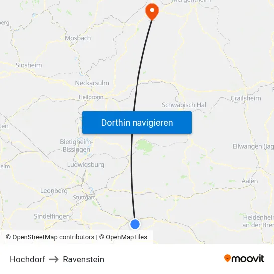 Hochdorf to Ravenstein map