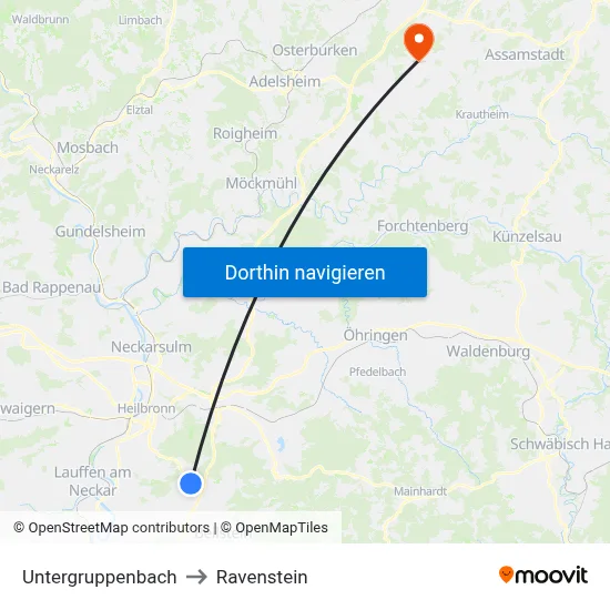 Untergruppenbach to Ravenstein map