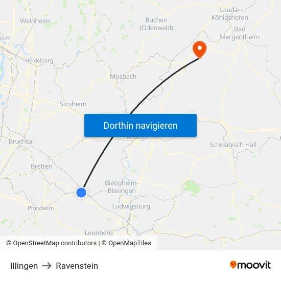 Illingen to Ravenstein map
