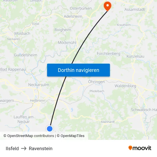 Ilsfeld to Ravenstein map