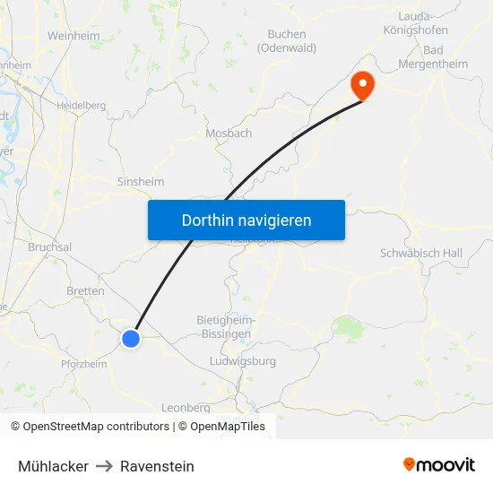 Mühlacker to Ravenstein map