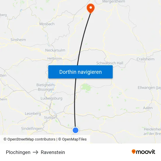 Plochingen to Ravenstein map