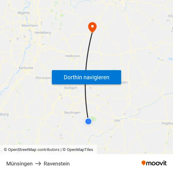 Münsingen to Ravenstein map
