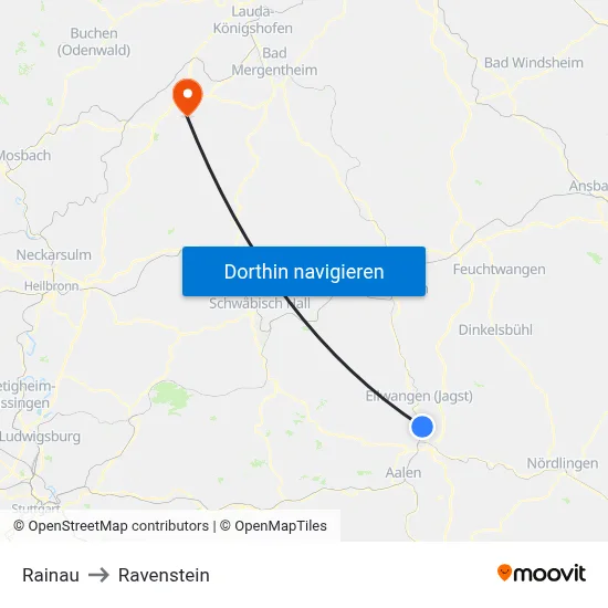Rainau to Ravenstein map