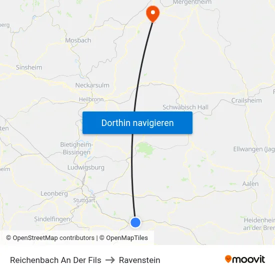 Reichenbach An Der Fils to Ravenstein map