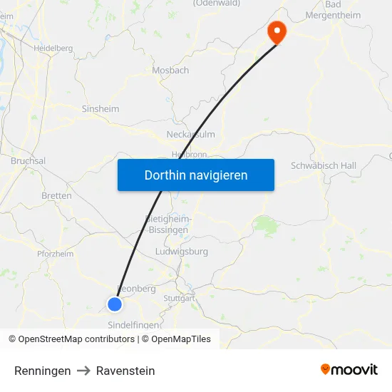 Renningen to Ravenstein map
