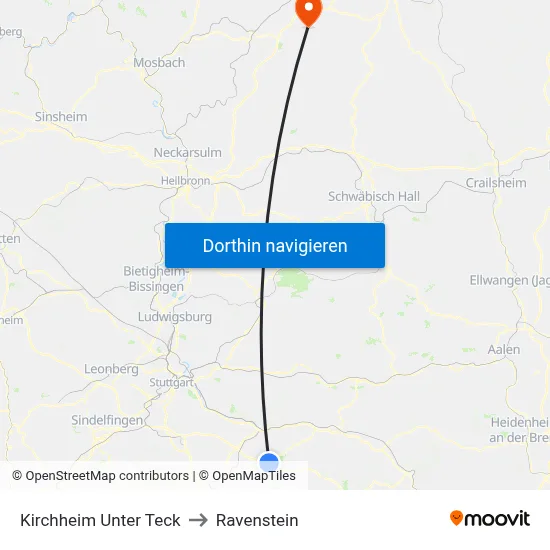 Kirchheim Unter Teck to Ravenstein map