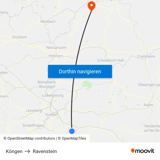 Köngen to Ravenstein map