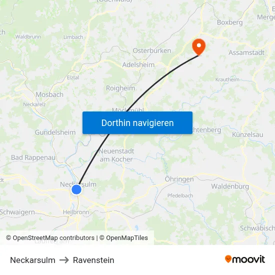 Neckarsulm to Ravenstein map