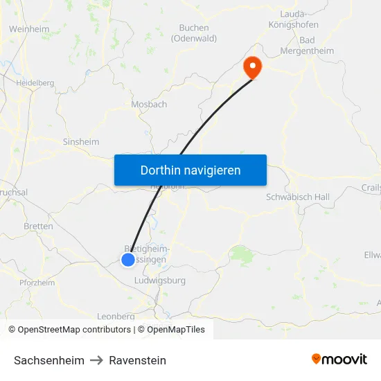 Sachsenheim to Ravenstein map