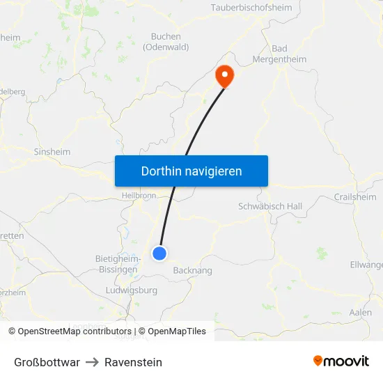 Großbottwar to Ravenstein map