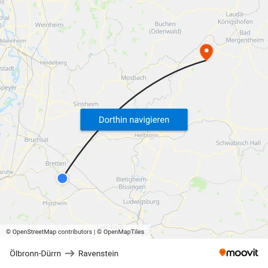 Ölbronn-Dürrn to Ravenstein map