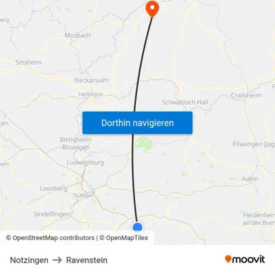 Notzingen to Ravenstein map