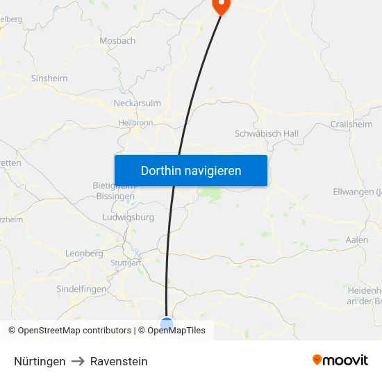Nürtingen to Ravenstein map