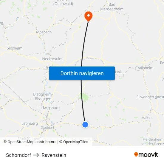 Schorndorf to Ravenstein map
