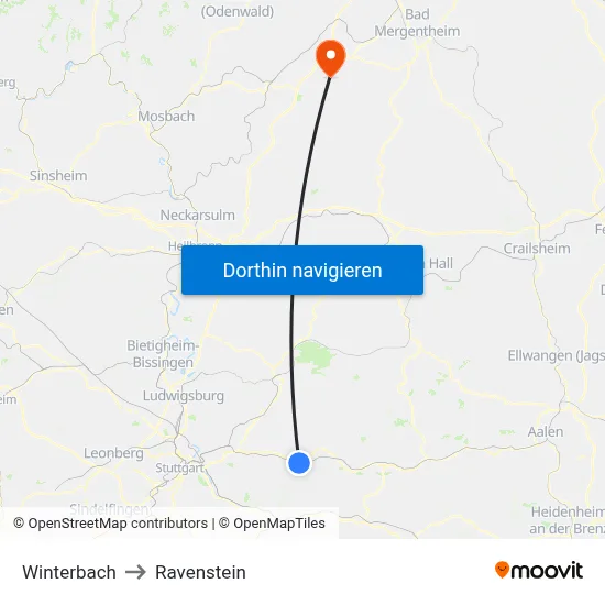Winterbach to Ravenstein map