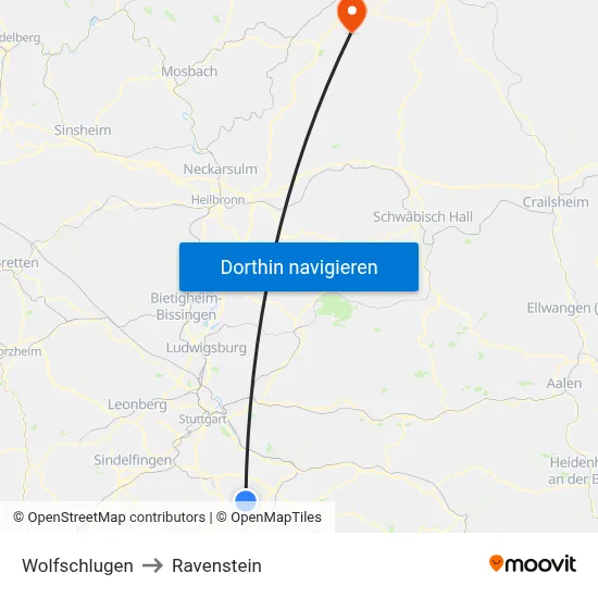Wolfschlugen to Ravenstein map