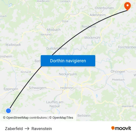 Zaberfeld to Ravenstein map