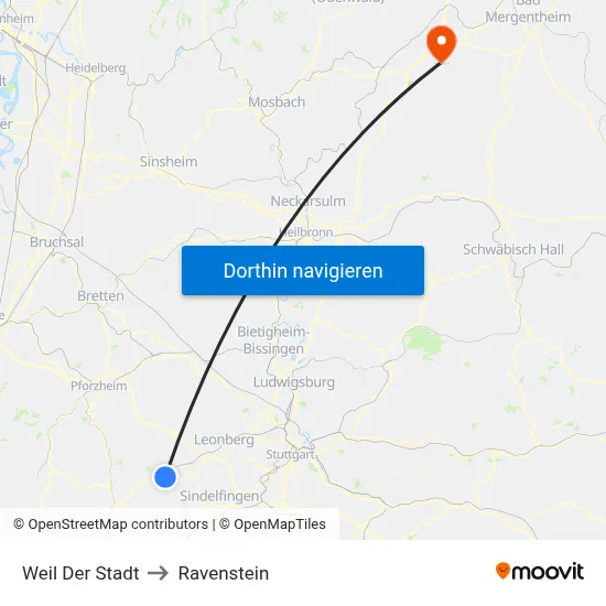 Weil Der Stadt to Ravenstein map