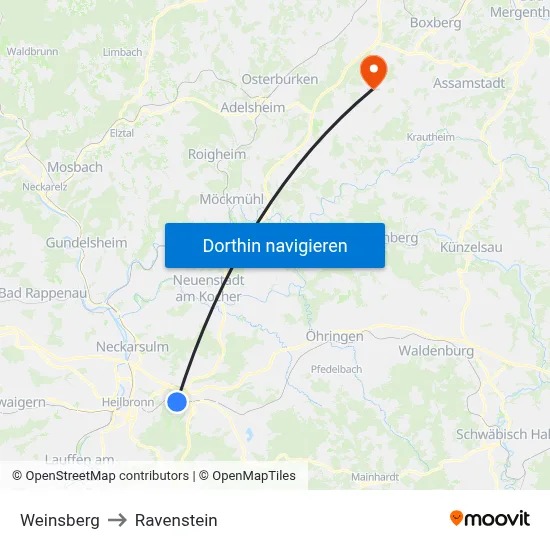 Weinsberg to Ravenstein map