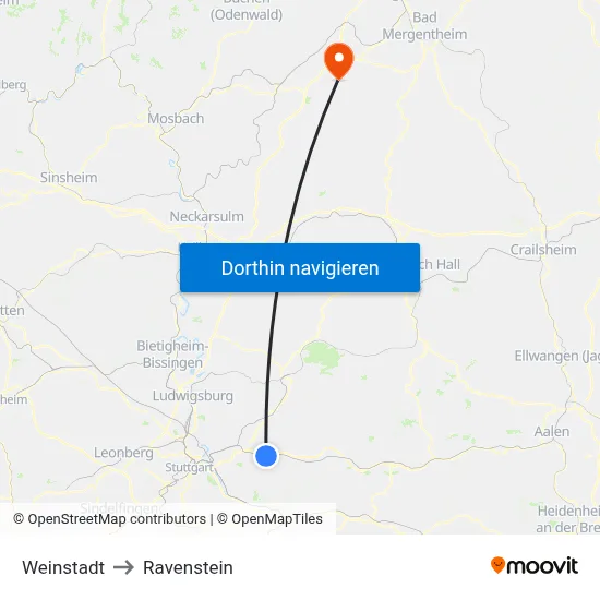 Weinstadt to Ravenstein map