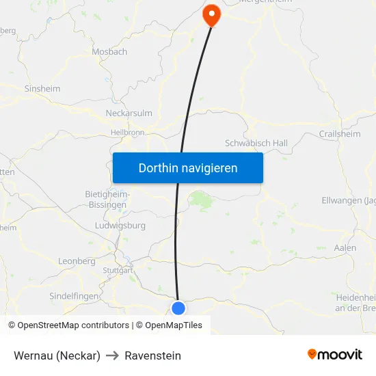 Wernau (Neckar) to Ravenstein map