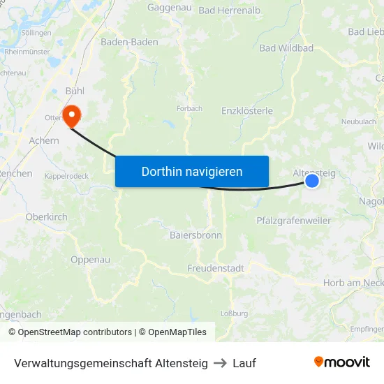 Verwaltungsgemeinschaft Altensteig to Lauf map