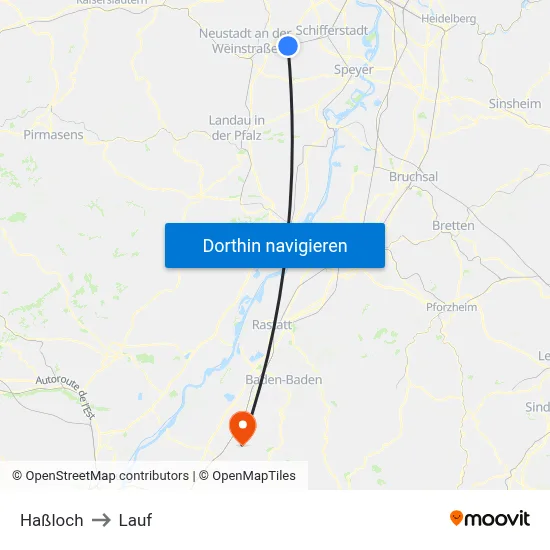 Haßloch to Lauf map
