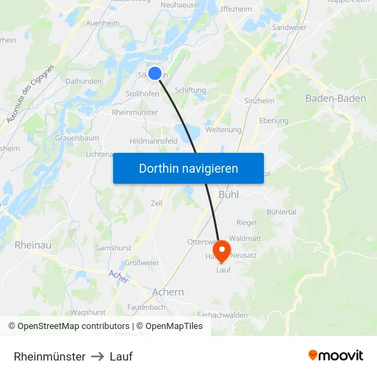 Rheinmünster to Lauf map