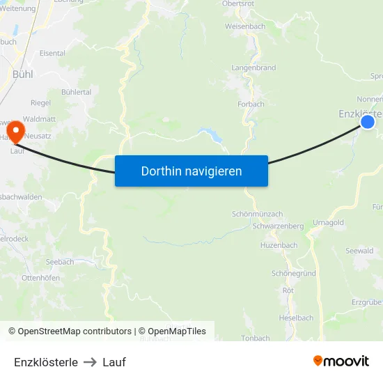 Enzklösterle to Lauf map