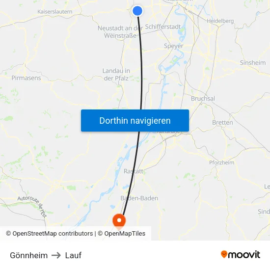 Gönnheim to Lauf map