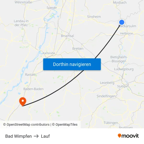 Bad Wimpfen to Lauf map