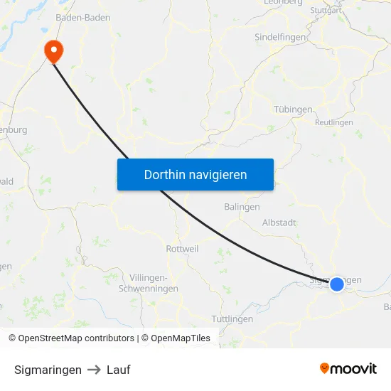 Sigmaringen to Lauf map