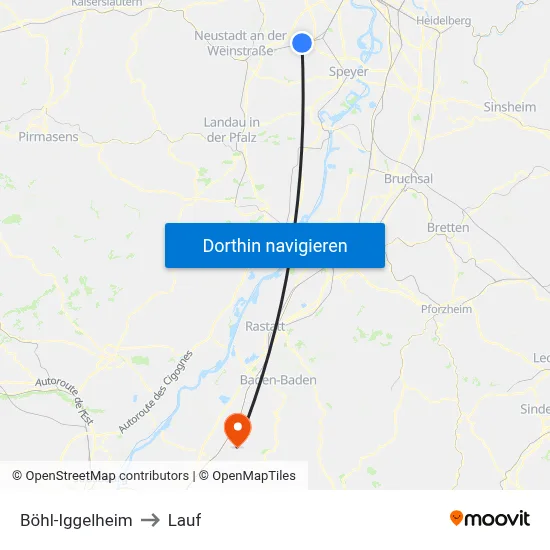 Böhl-Iggelheim to Lauf map