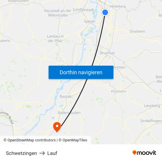 Schwetzingen to Lauf map