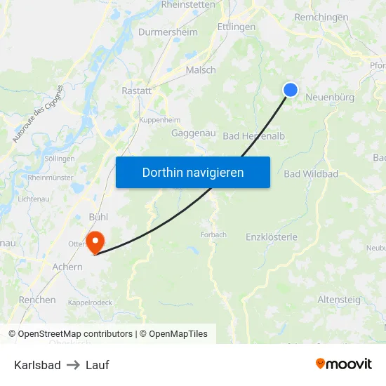 Karlsbad to Lauf map