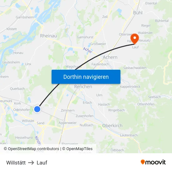 Willstätt to Lauf map