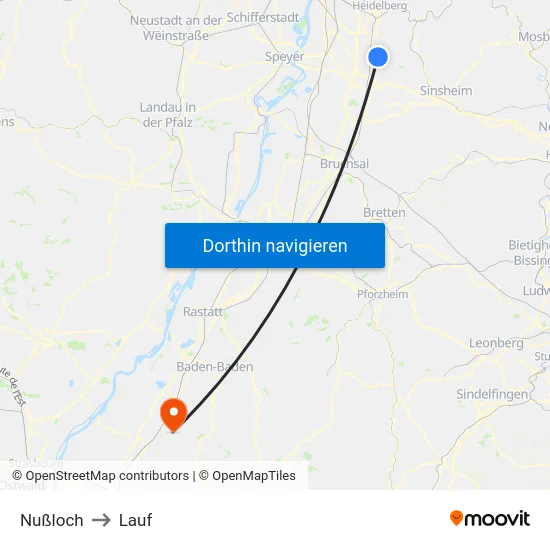 Nußloch to Lauf map