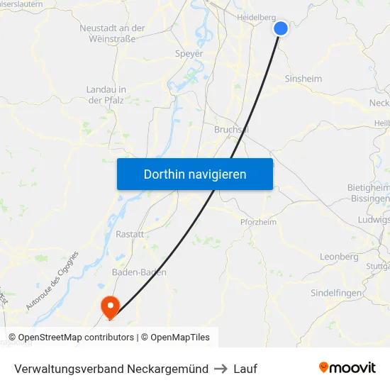 Verwaltungsverband Neckargemünd to Lauf map