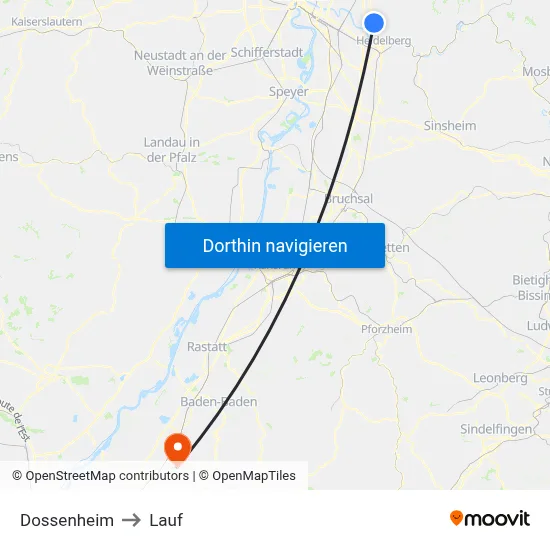 Dossenheim to Lauf map