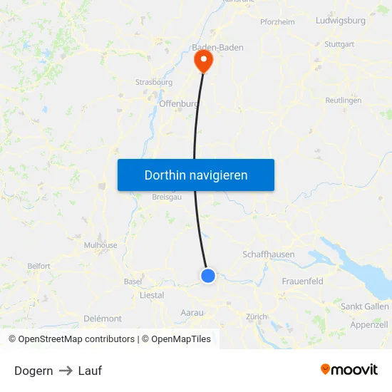 Dogern to Lauf map