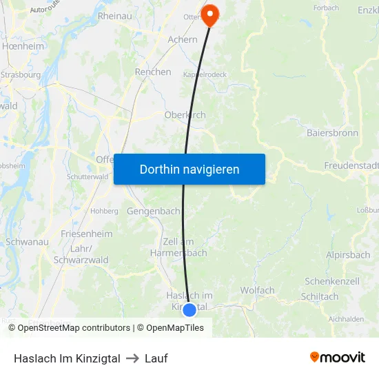 Haslach Im Kinzigtal to Lauf map