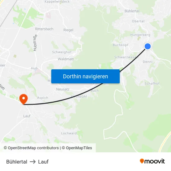 Bühlertal to Lauf map