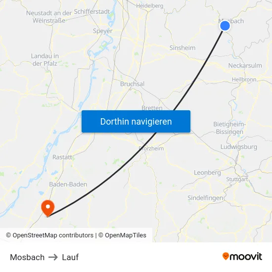 Mosbach to Lauf map