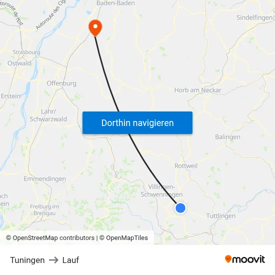 Tuningen to Lauf map