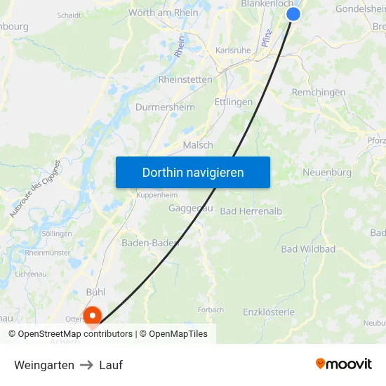 Weingarten to Lauf map