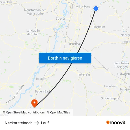 Neckarsteinach to Lauf map