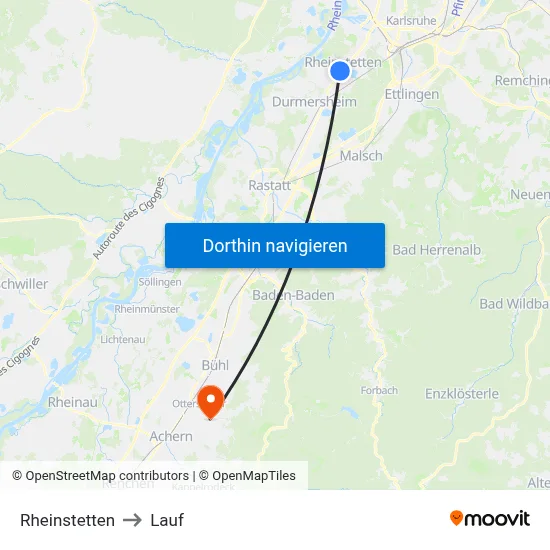 Rheinstetten to Lauf map