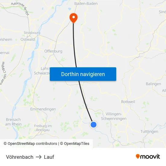 Vöhrenbach to Lauf map